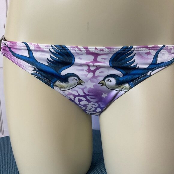 Sinful By Affliction Tropic Pyramid Bikini Bottom Hearts & Blue Birds XS NWT - Picture 4 of 4